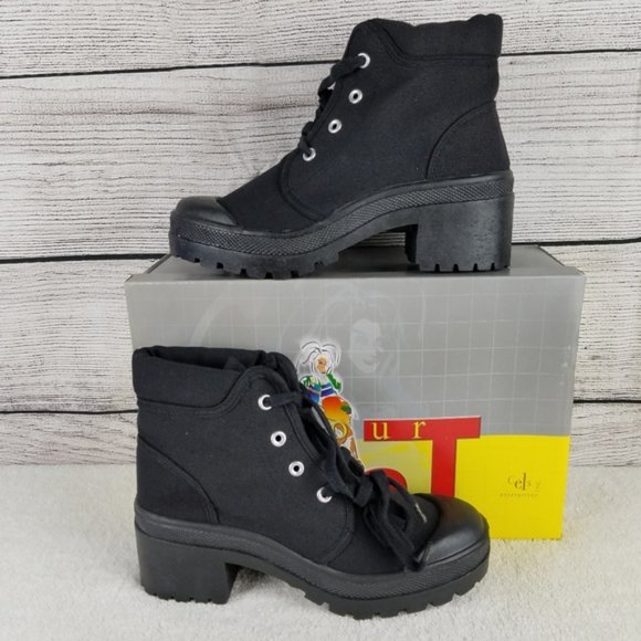 Chinese Laundry Shoes - NEW Canvas Combat Military Ankle Boot Heeled 6.5M